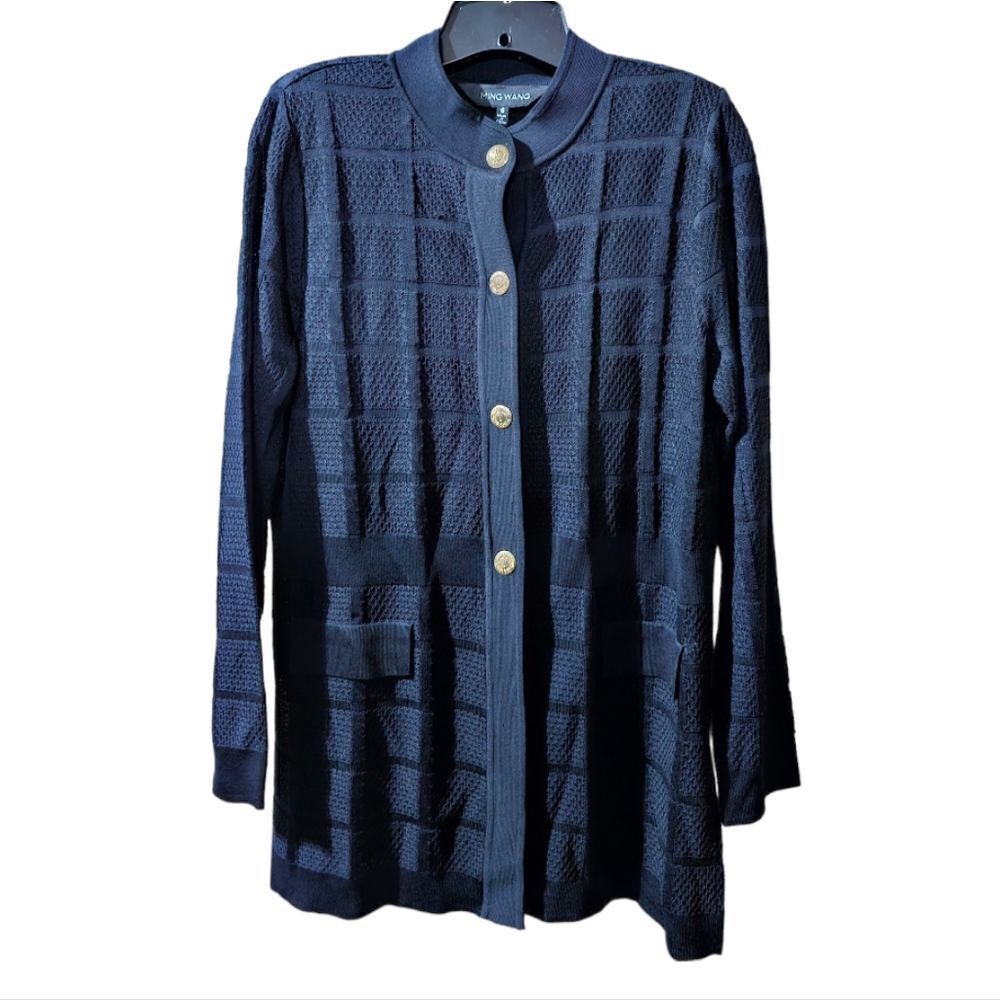 MING WANG Black Windowpane Jacket - Size Small